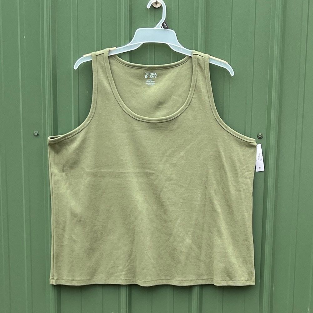 Casual Olive Green Ribbed Tank Top Size 4X